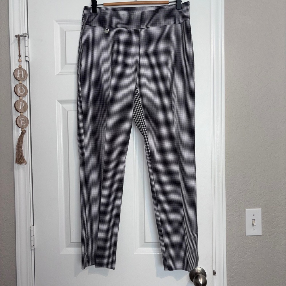 NWOT Peck & Peck Preppy Comfy Pull-On Women's Gingham Trouser Slit Ankle Sz 10